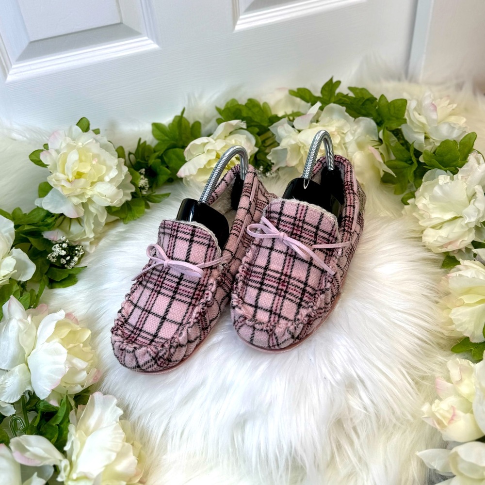 BearPaw Pink Plaid Moccasin Slipper